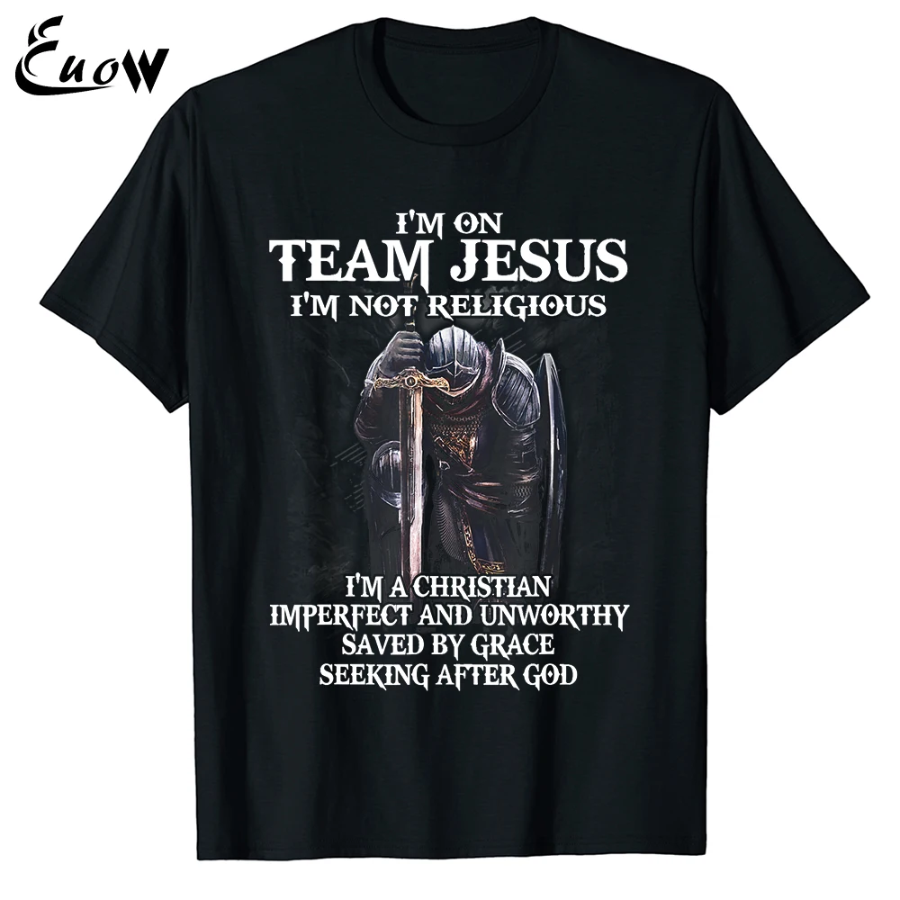 

Euow Unisex 100% Cotton Fashion I'm on Team Jesus I'm Not Religious Men Clothing Oversized T-Shirt Women Casual Luxury Tops