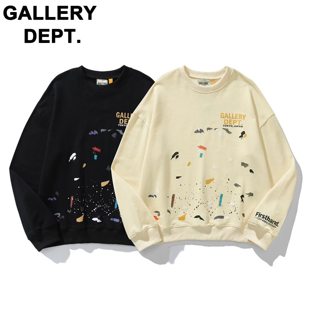 

2023 fall and winter tide GALLERY DEPT limited ink splash hand-painted print round neck terry sweatshirt