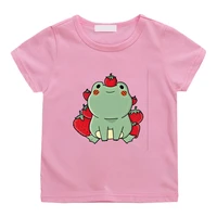 sweet strawberry frog t shirt short sleeve kids summer korean tops girls t shirt boys pure cotton casual cartoon graphic tee top