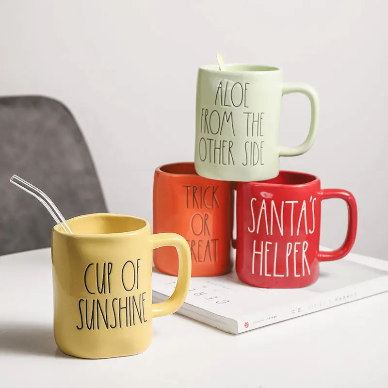 

Ceramic Cup with Lid and Spoon Breakfast Cup Large-Capacity Water Cup Female Coffee Cup Milk Mug Cup