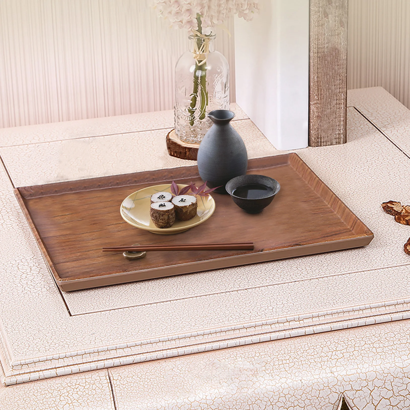 

Nordic Smooth Resin Tray Retro Japanese Fruit Plate Household Tray Handmade Rectangular Sturdy Storage Tray for Home Cafe