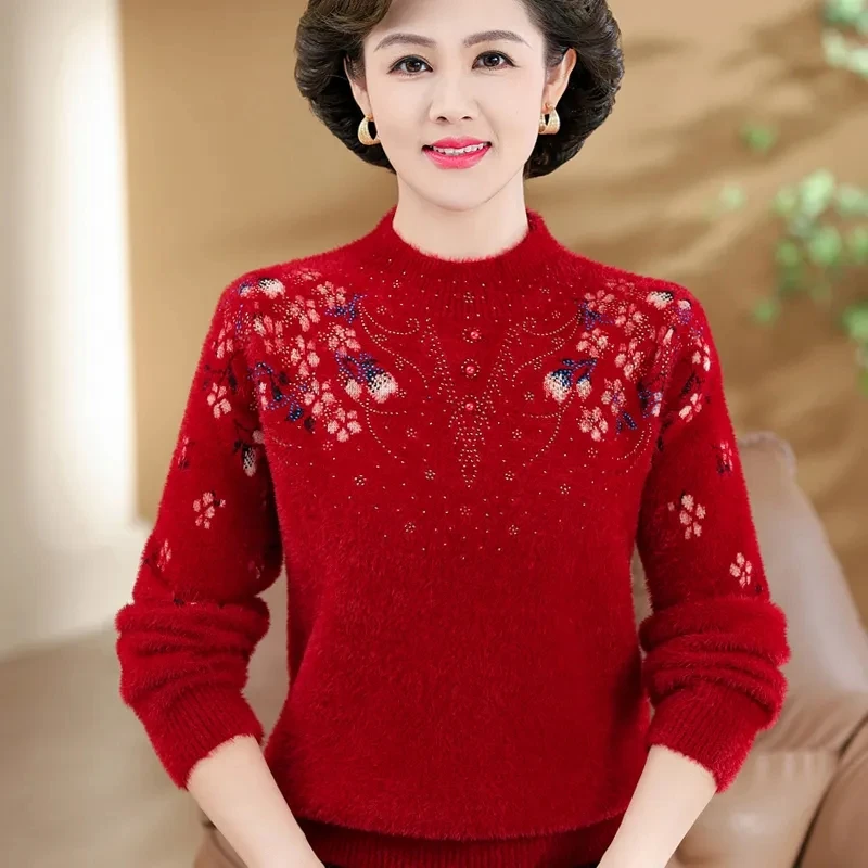 

Осенне-зимний женский свитер, пуловер, новинка, модный теплый вязаный свитер из искусственной норки на флисе, рубашка для женщин среднего возраста