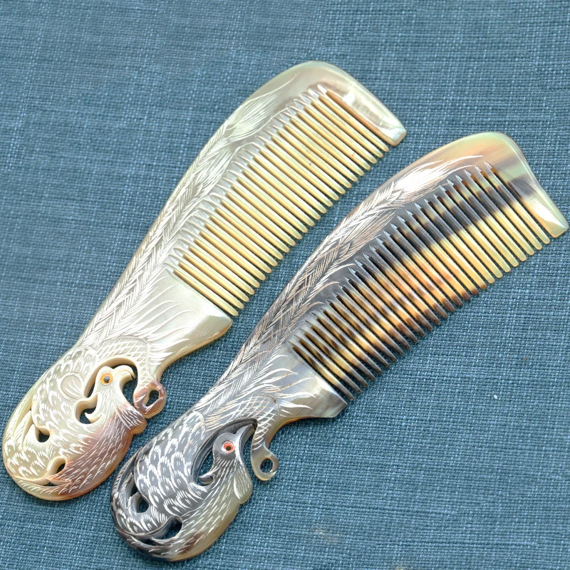 Vietnam Buffalo Horn Comb-Phoenix Engraved Comb Anti Static Hair Care Massage Tool | Combs