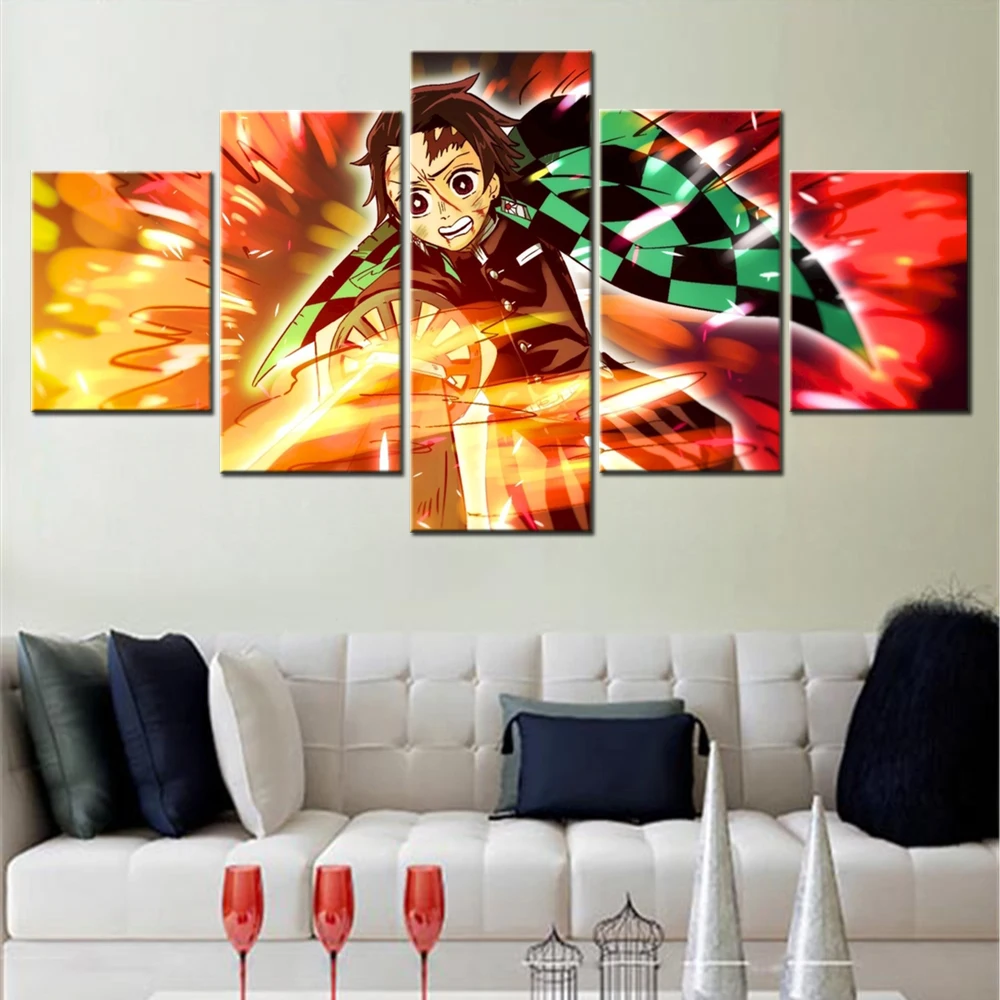 

5 Pieces Canvas Wall Arts Poster Painting Anime Demon Slayer Wallpaper Modular Picture Print Home Decor For Living Room Artwork