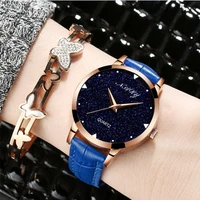 2021 new casual womens watches fashion starry sky dial blue leather band quartz wristwatches relogio feminino horloge dames