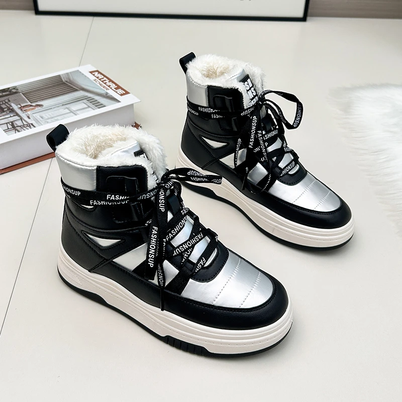 

Women's Boots Winter Warm Lamb Wool High-top Vulcanized Shoes Round Toe Soft Sole Fashion Women's Shoes Comfortable Work Shoes