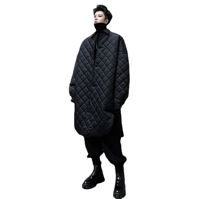 Winter shirt collar Lingge tide brand young handsome mid-length cotton coat men's parka men's coat coat men's Men's winter coat