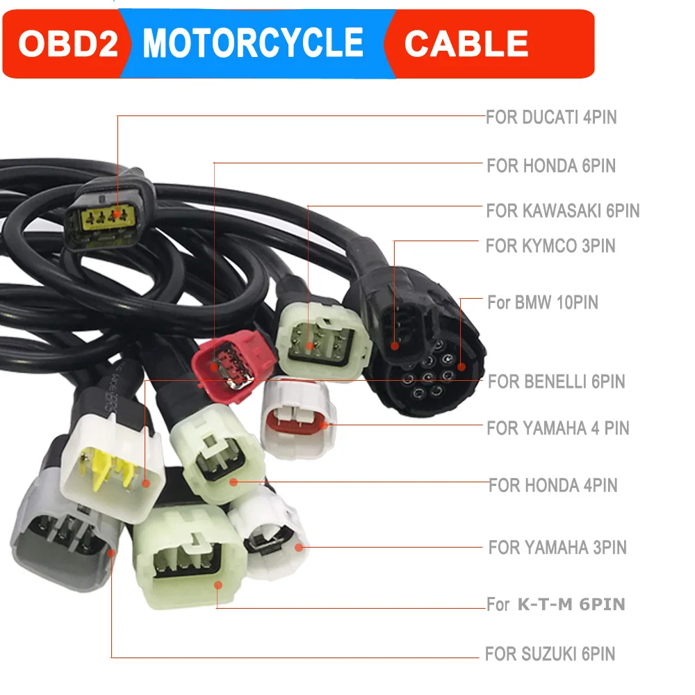 Motorcycle OBD2 Cable Motorbike Diagnostic for Honda for Suzuki for KAWASAKI for Ducadi for Yamaha for KYMCO for Harley for BMW