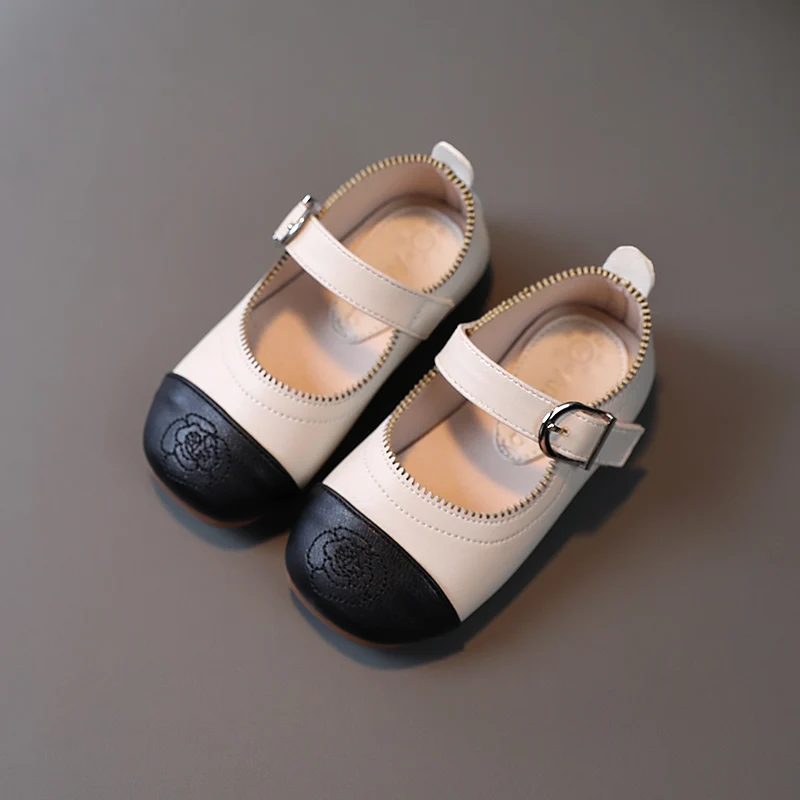 Girls Shoes Patchwork Mary Janes Kids Flats Black White Princess Leather Toddlers Baby Children Dance Spring Autumn |