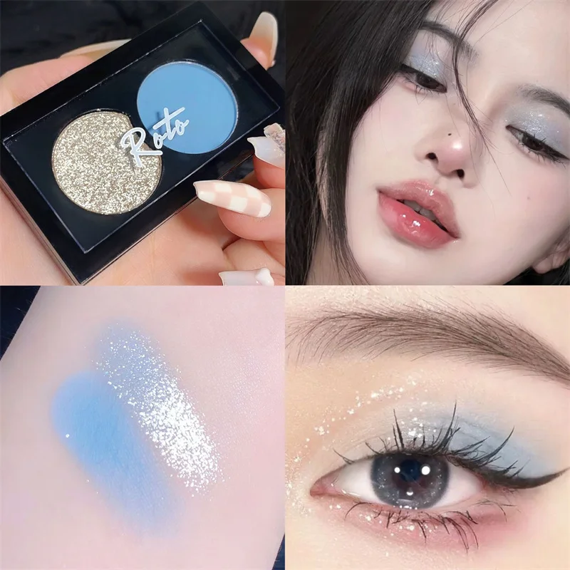 

2 Colors Eyeshadow Palette Matte Glitter Pearly Waterproof Eye Pigments Long-lasting Diamond Shimmer Sequins Eyeshadow Makeup