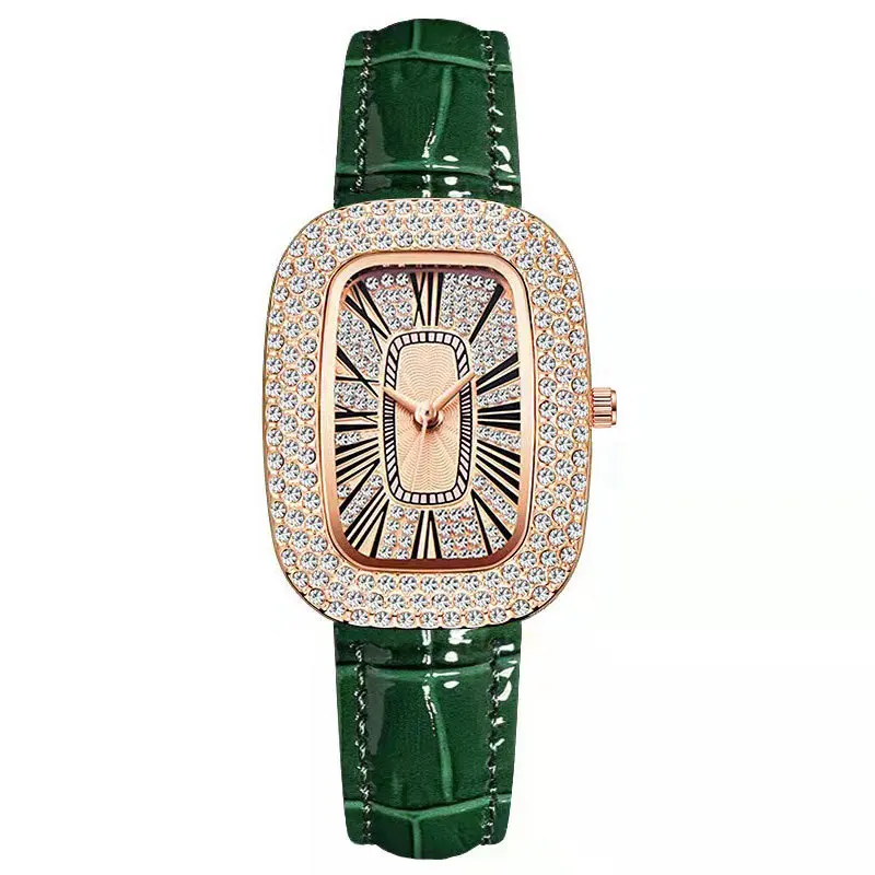 

Watches for Women Fashion Rome Green Full Rhinestone Female Luxury Leather Quartz Wristwatches Ladies Gift Relogio Masculino