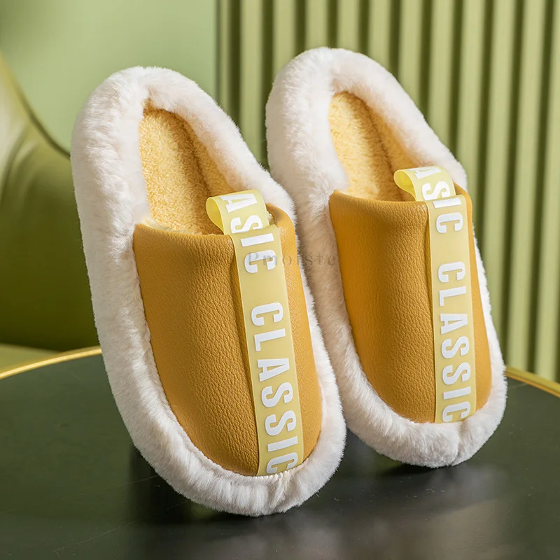Classic House Slippers for Women's Warm Thick Plush Slippers Non-slip Flat Shoes Female Bedroom Slippers Family Couples Slides