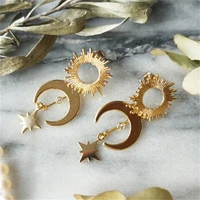 creative retro gold color sun moon star ladies niche high end earrings friends party banquet business travel ladies gift jewelry
