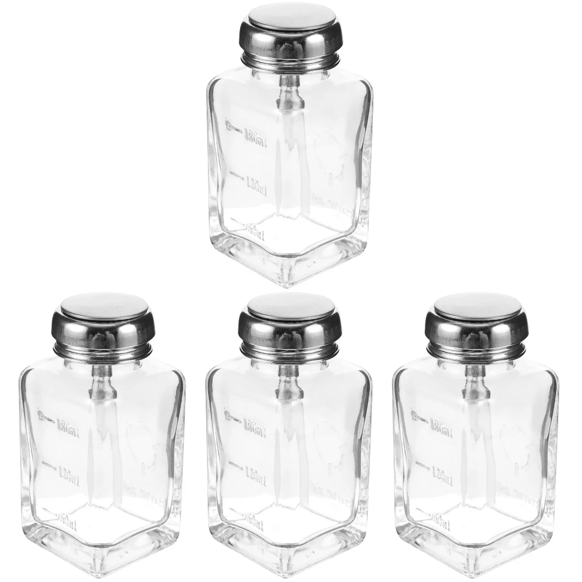 

4 Count Glass Press Bottle Lid Alcohol Pump Bottles Nail Polish Remover Empty Clear Pumps Dispenser