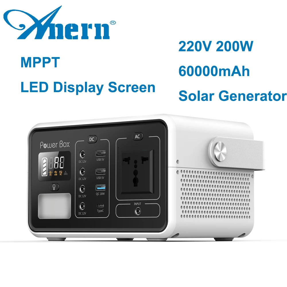 

Anern 200W Peak Power 400W Solar Generator Battery Charger 60000mAh 222WH 110V 120V 220V 230V Portable Solar Power Station