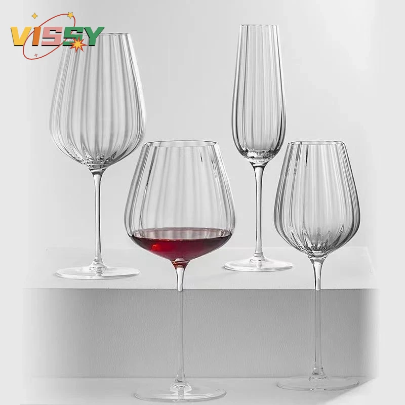 

2pcs Transparent Ripple Crystal Glasses Luxury Household Goblet Party Champagne Glass Red Wine Glasses Romantic Wedding Cup Gift