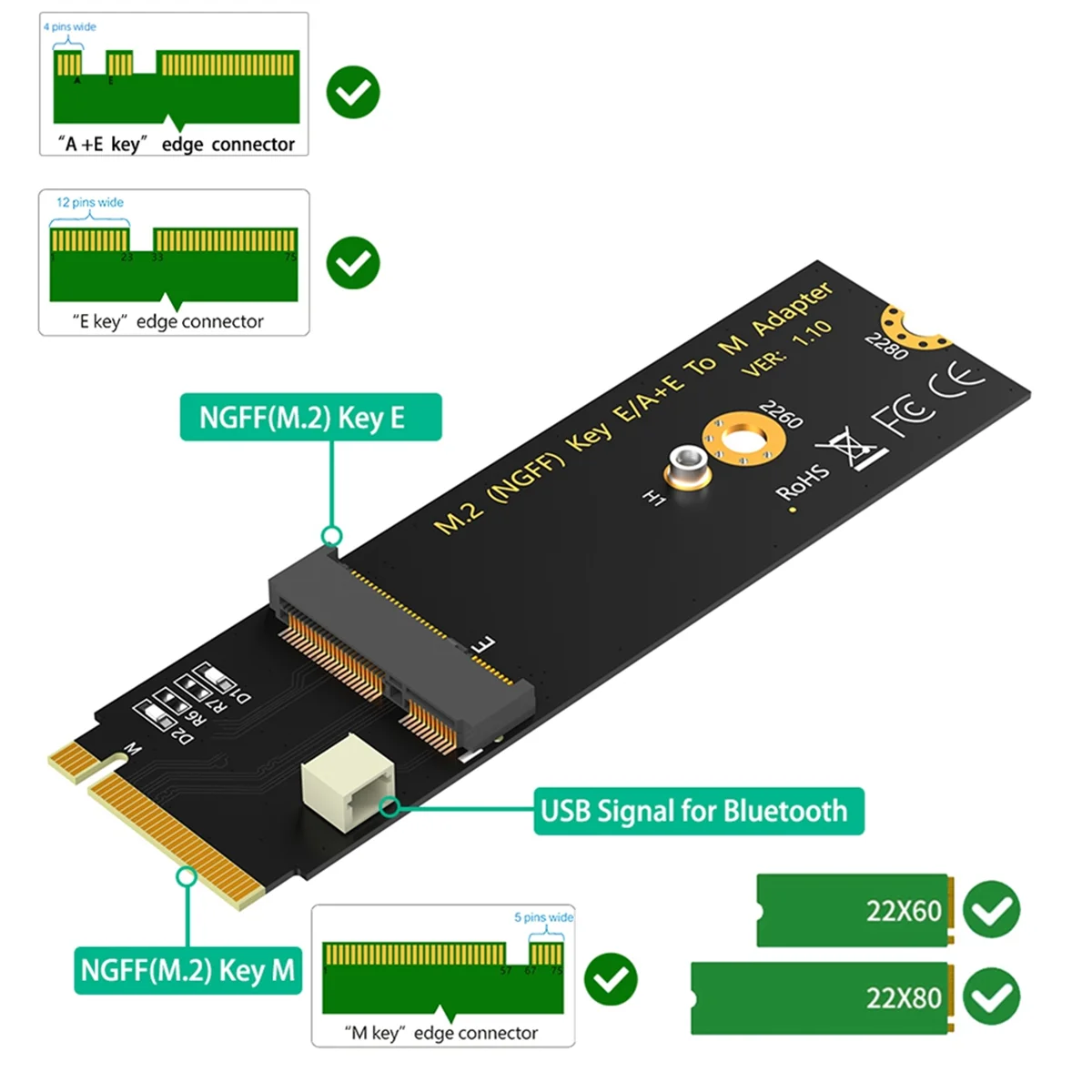 Плата адаптера M.2 NGFF A + E Key WiFi/Bluetooth на M для Intel AX200/AX201/AX210