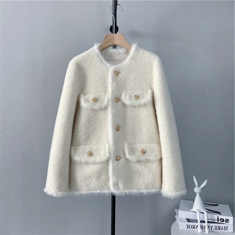 

Осенне-зимнее Модное новое пальто из чистого меха ягненка Норковое сращенное короткое меховое пальто темпераментное молодежное меховое цельное пальто 2023