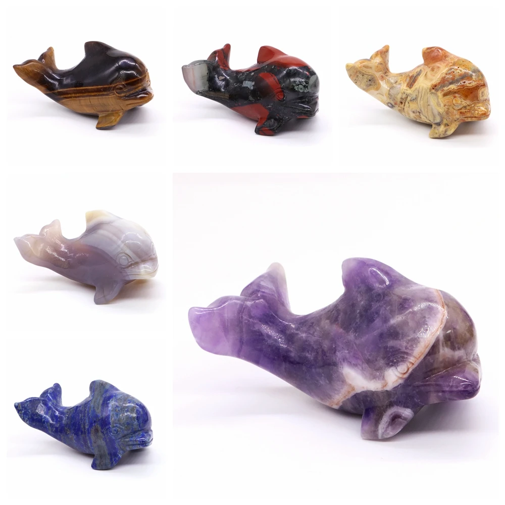 

3" Dolphin Statue Natural Stones Healing Crystals Quartz Animal Figurine Gemstone Crafts Home Decor Wholesale Christmas Gift