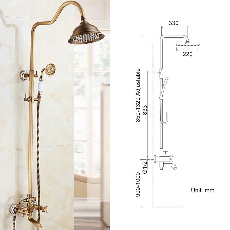 

Набор античных смесителей для Дождевого душа, латунный настенный кран для ванной комнаты, роскошный набор «Водопад»