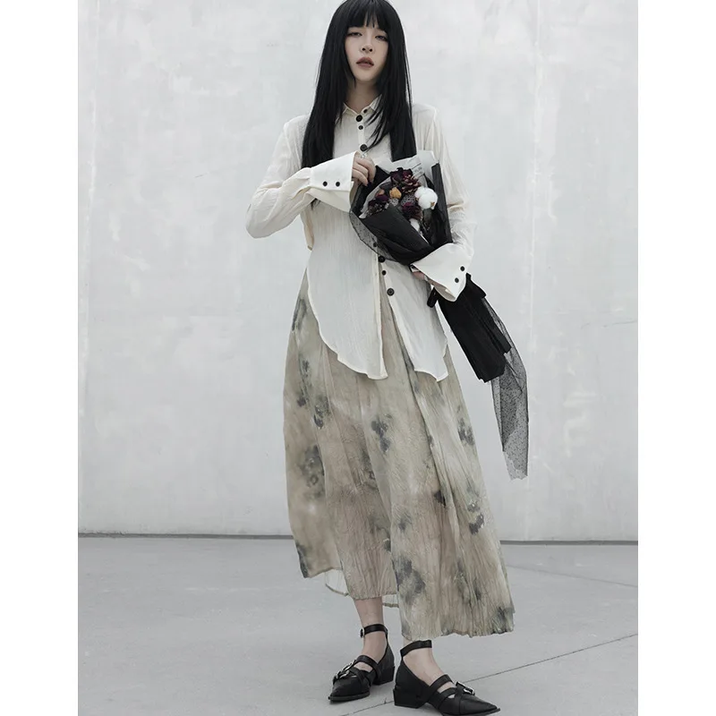 UMI MAO Новая китайская плиссированная полуюбка с принтом тай-дай ленивый стиль