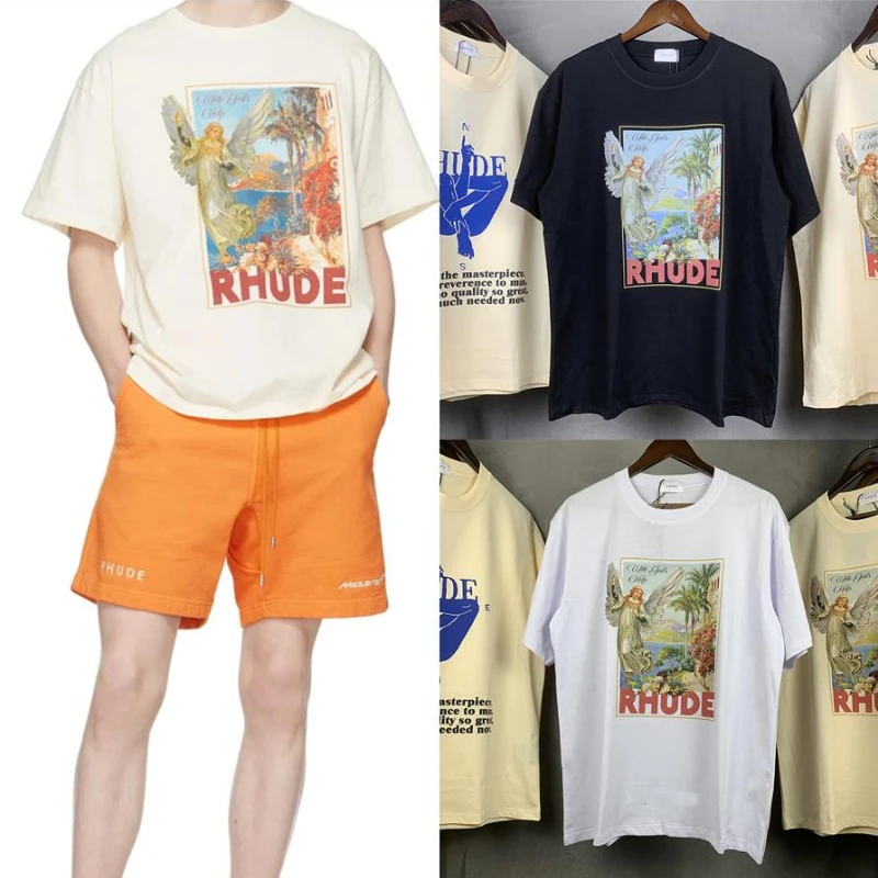 

2022 Summer Rhude T-Shirt 1:1 High Quality Angel HD Printing Men and Women Couple Short Sleeve Rhude T Shirts