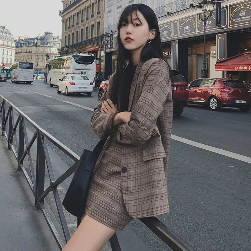 2022 клетчатый блейзер в стиле ретро однобортный пиджак и винтажная юбка-карандаш