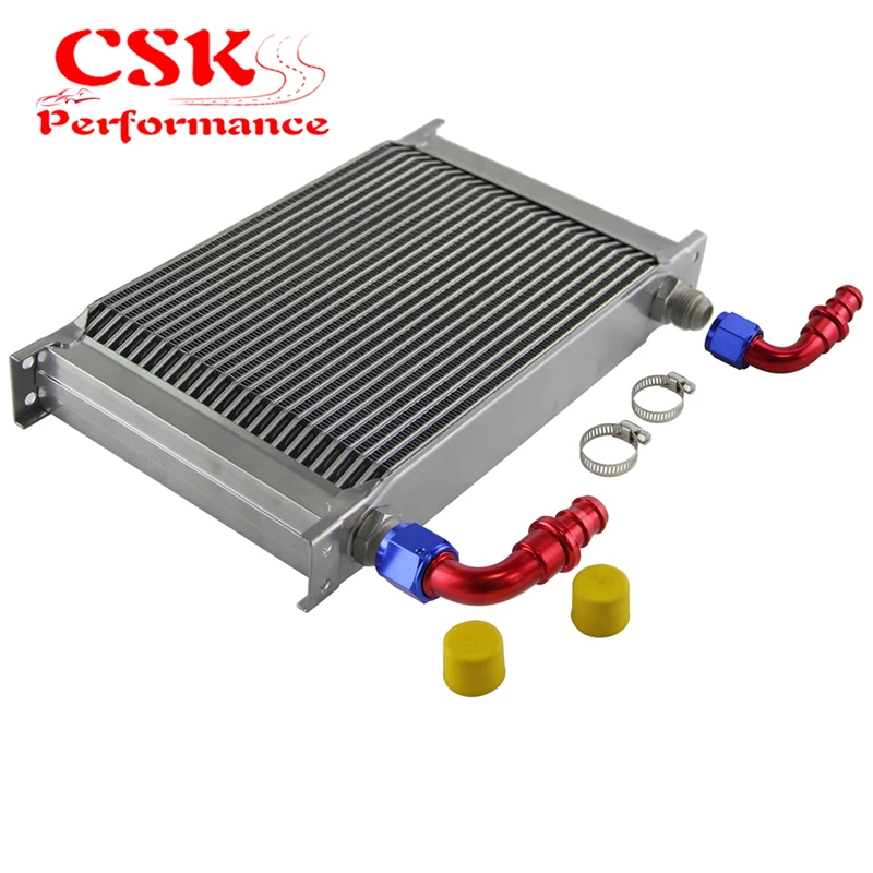 

25 Row AN10 Universal Aluminum Engine Transmission 248mm Oil Cooler British Type w/ Fittings Kit Silver