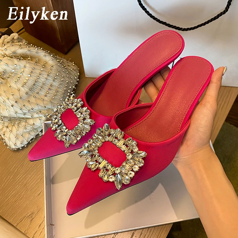 

Eilyken/2022 г.; Женские тапочки; Брендовые шлепанцы с квадратной пряжкой и кристаллами; Женские повседневные пляжные туфли на Средних Каблуках с ...