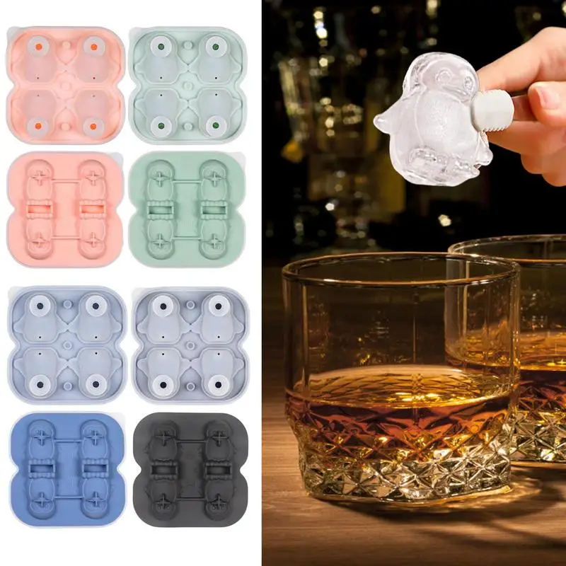 

4 Grid Penguin Ice Cream Mold Ice Mould Handmade Dessert Popsicle Mold For Freezer Fruit Ice Cube Maker Reusable Ice Cream Molds