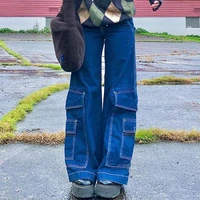 2022 spring skater style indie boyfriend baggy pants y2k streetwear teen fashion 90s jeans pockets wide legs high waist trousers