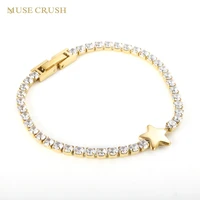 muse crush hip hop 3mm bling cz iced out tennis bracelet stainless steel luxury crystal bracelets for women wedding jewelry