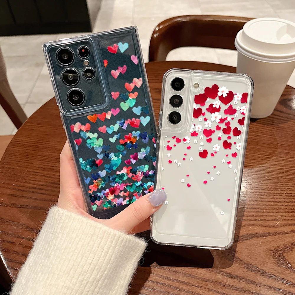 

Transparent Soft TPU Phone Case for Samsung Galaxy S23 S22 S21 Ultra S21Plus S20 FE Plus 5G Love Heart Protection Shell Coque