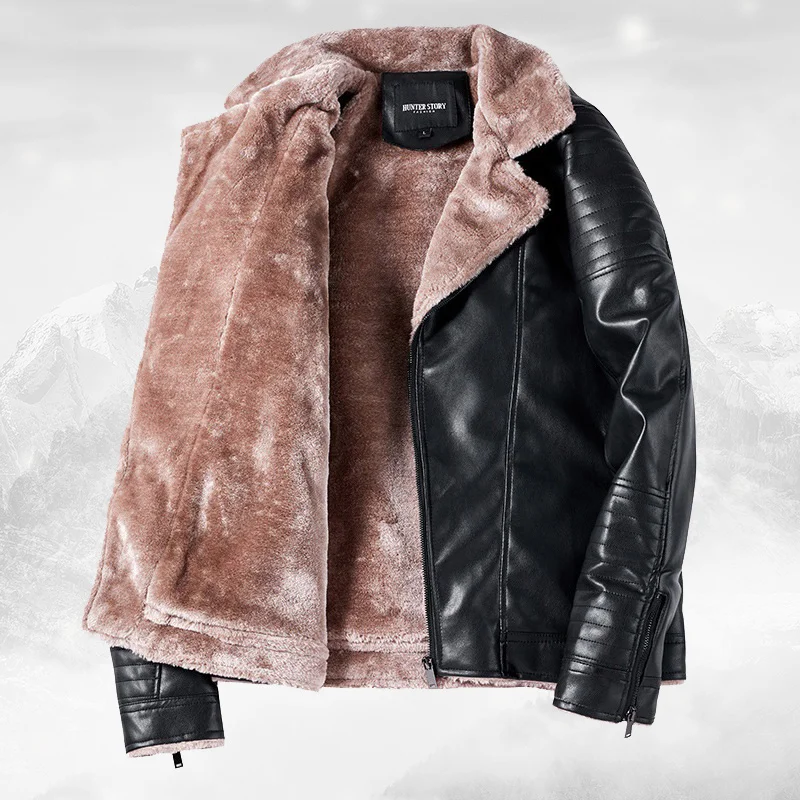 

Fur Collar Mens Jackets Faux Fleece Male Leather Jacket Slim Fit Coat Men Stand jaqueta PU Coats Biker Jackets Casual Motorcycle