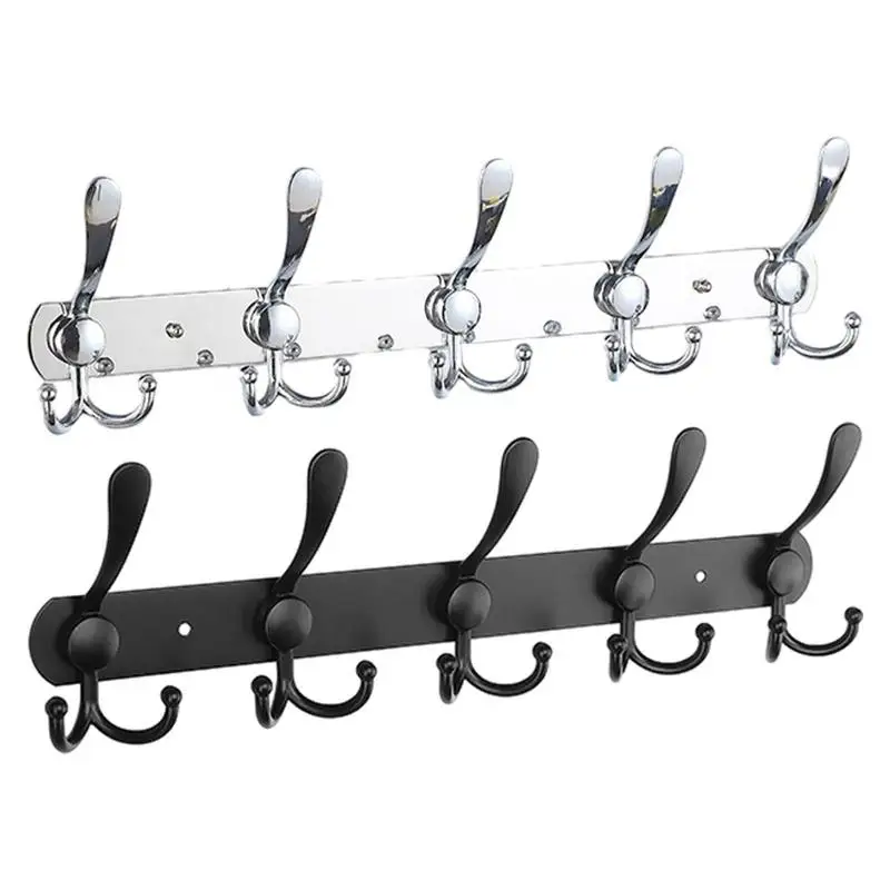 

Coat Rack Wall Mounted 5 Tri Heavy Duty Stainless Steel Metal Coat Door Hook Durable Clothes Holder For Bathroom Bedroom Hotel