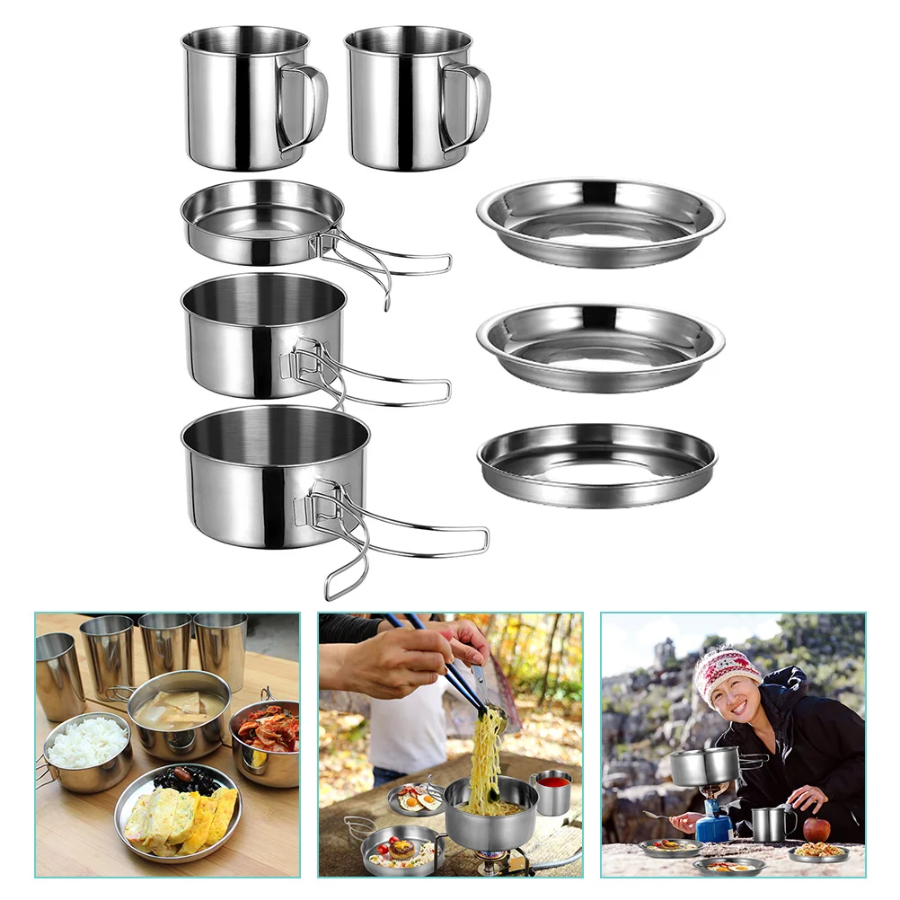 

Camping Pot Portable Cook Combinations Accessories Cookware Outdoor Cooking Tool Stainless Steel Kit Pan