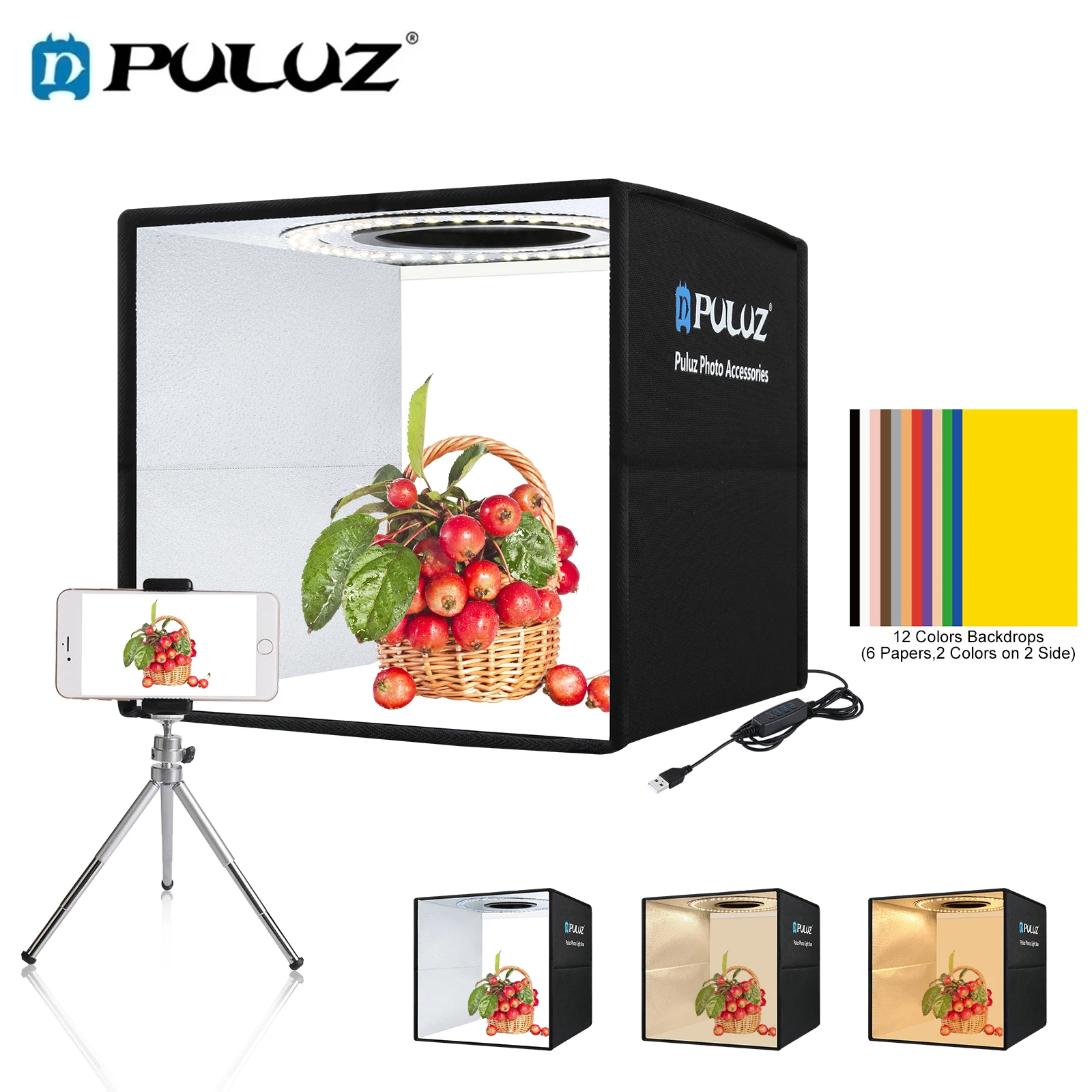 

Puluz Mini Photo Studio Lightbox 3 Model LED Light Photography Softbox Foldable Shooting Tent Box Kit 6/12 Backdrops Studio Box