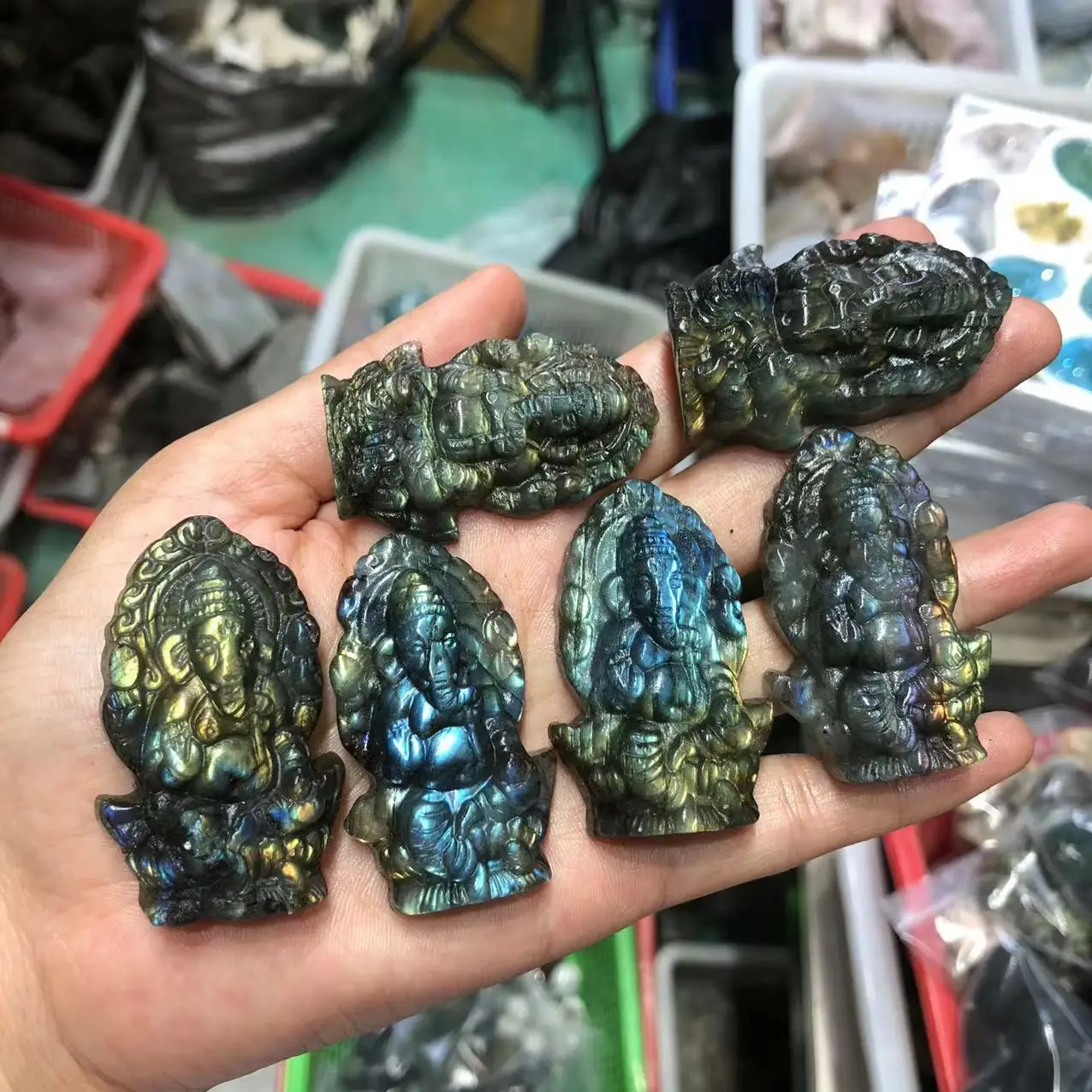 

Natural Polished Labradorite Ganesha Quartz Crystal Tumbled Healing Reiki Gemstones For Decoration For Spiritual Gifts