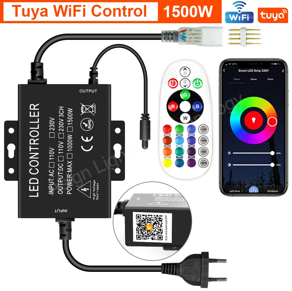 

WiFi Bluetooth Remote Controller Power Supply 750W 1500W EU Adapter For 220V RGB Led Strip Neon Light 4Pin Connection Control