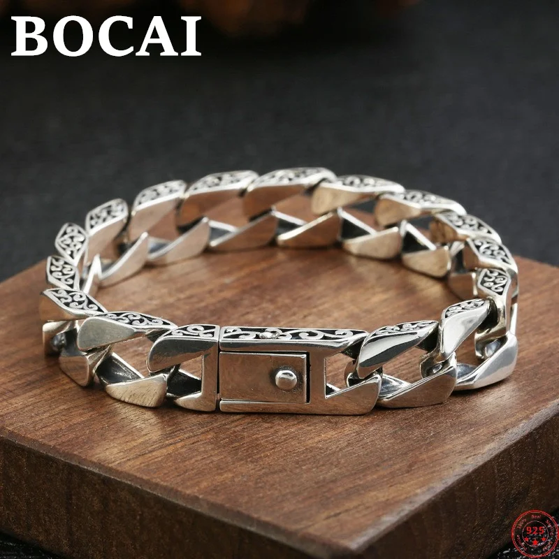 BOCAI 100% S925 Sterling Silver Bracelets for Men Women 2023 New Men's Fashion Eternal Ving Pattern Argentum Horsewhip-chain