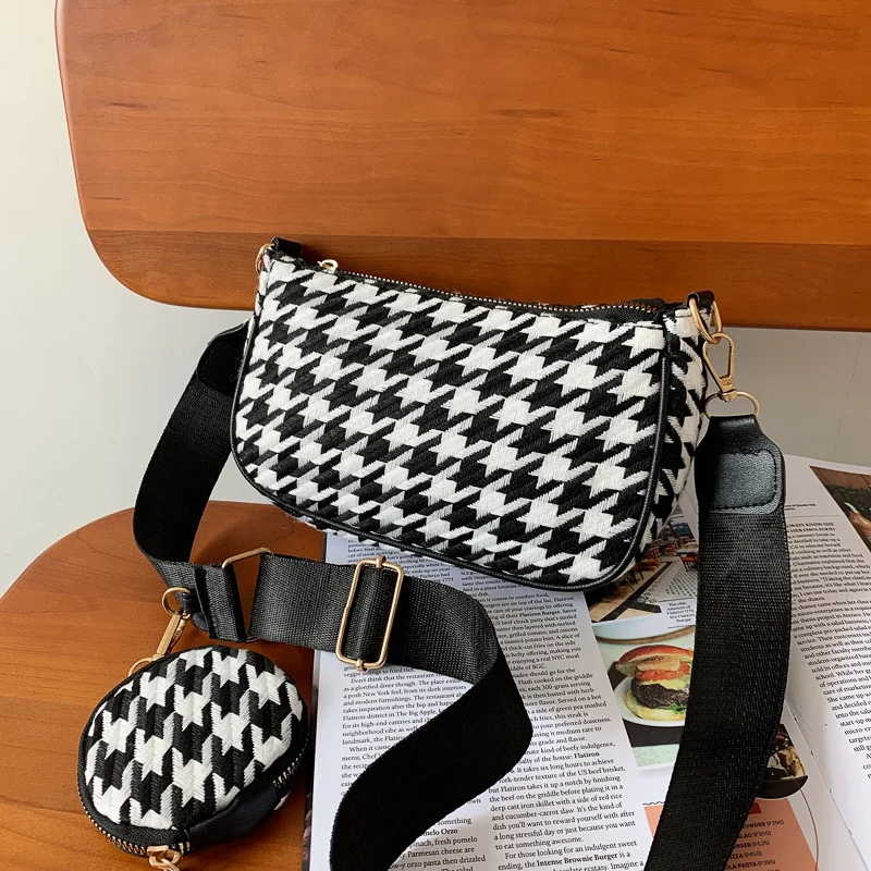 

Composite Female Vintage Plaid Printing Shoulder Bags with Mini Round Purse Pendant Women's Bag Casual Small Crossbody Bags