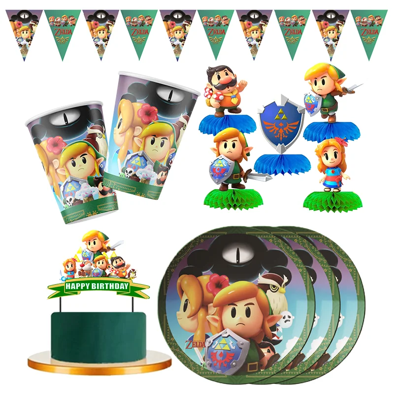 

Game The Legend of Birthday theme favor party supplies Party Set Paper Cup Plate Gift Bag Napkin Flag Cake Topper Zeld