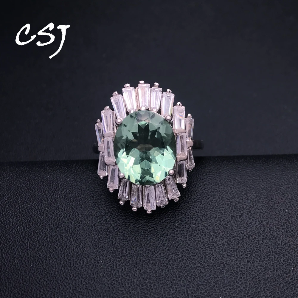 

Sparking Green Amethyst Rings Sterling 925 Silver Natural Ametrine Oval 10*12mm 4.1ct for Women Wedding Engagment Party Gift