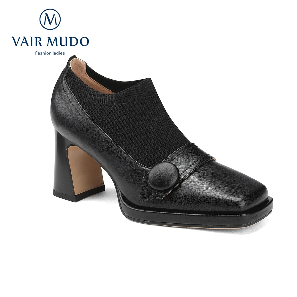 

VAIR MUDO Women Pumps Sexy Thick High Heels Squared Toe Elegant Fashion Lady Casual Party Shoes Solid Slip On Spring Summer
