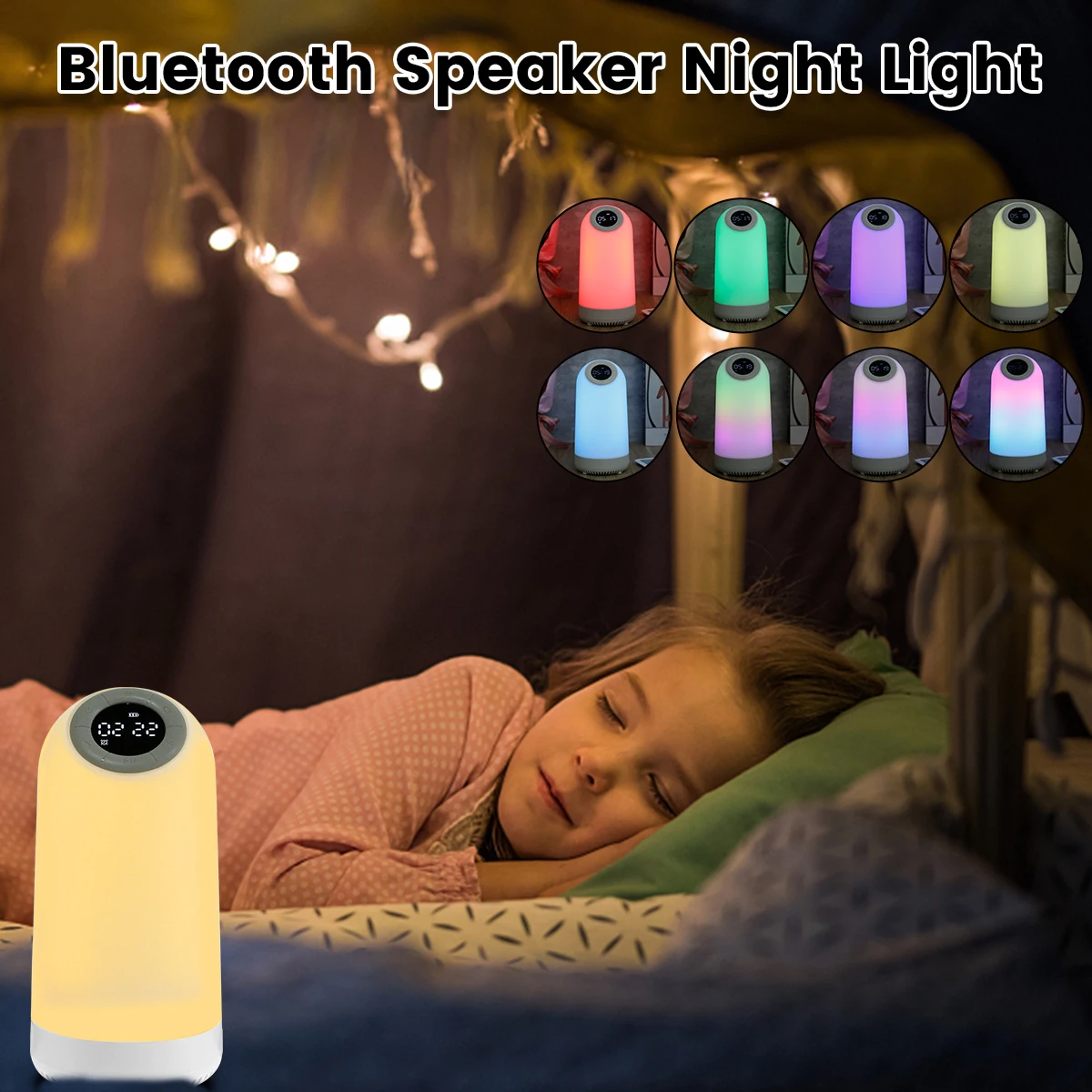 

Bluetooth Speaker Night Light with Alarm Clock Timer 1500mAh Rechargeable Bluetooth 5.0 Speaker MP3 Player w/15 Colors LED Lamp