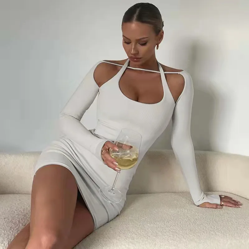 

Neck White Mini Dress Spring Autumn Hollow Out Long Sleeve Party Mini Dresses Summer Y2k Clothes Fairy Midi Ropa Vestidos