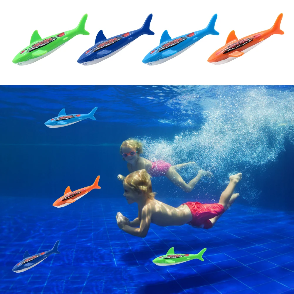 

4pcs Summer Shark Throwing Toys Water Funny Diving Game Underwater Training Sinking Pool Dive Toys For Kids Swimming Accessories