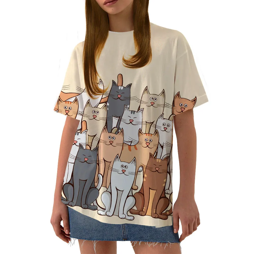 

Tops for Women T Shirt y2k Clothes 3D Cat Print Vcasual Summer Women's Korean T-Shirt Kawaii Girl Shirt Oversized Tee Streetwear