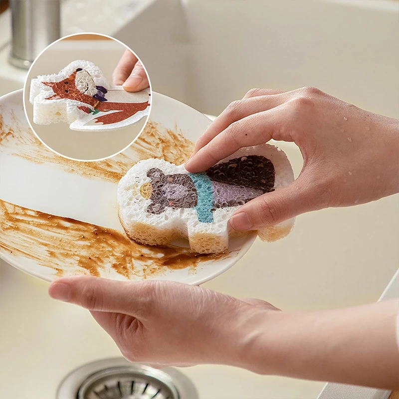 

10 Pcs Kitchen Cleaning Sponges Double Sided Scouring Pads Compressed Wood Pulp Sponge Dishes Pot Wipe Kitchen Cleaning Tools