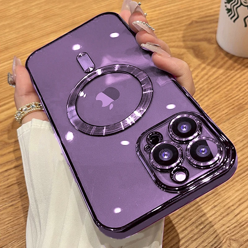 

Luxury Plating Clear Magnetic Wireless Charge Case For iPhone 13 14 12 11 Pro Max 14 XS Max Mini X XR 8 Plus Soft Silicone Cover